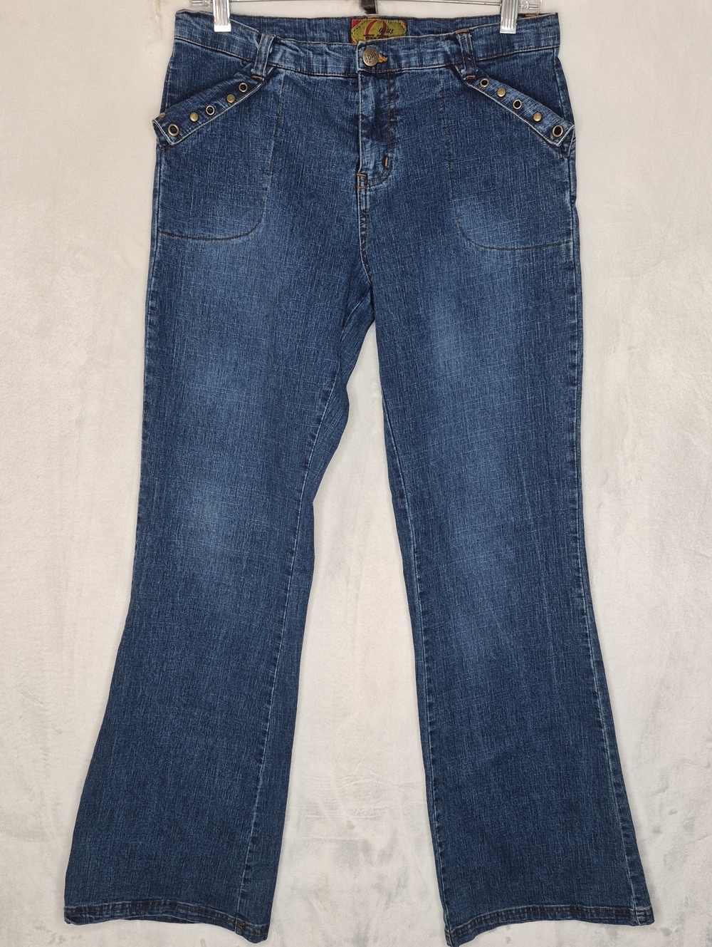 Vintage Opus Flare Wide Leg Utility Jeans Blue Studded Pockets Size 13